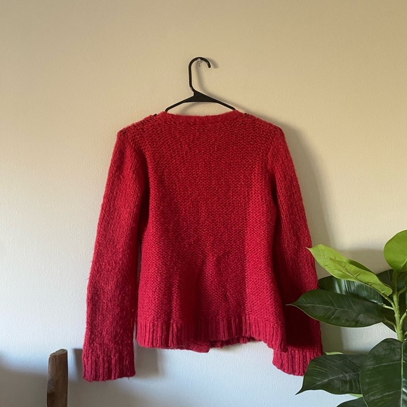 Wooden Ships Red Mohair Wool Blend Wooden Button Cable Knit Cardigan size S - Picture 2 of 8
